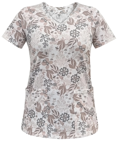 Elastyczna bawełna w bluzie medycznej we wzorek