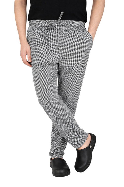 Męskie spodnie kucharskie w biało-czarną pepitkę FIT