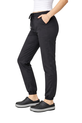 Czarne joggery medyczne damskie z troczkiem i gumką