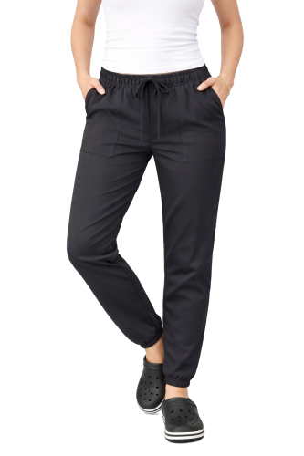 Joggery medyczne damskie czarne z gumką i troczkiem