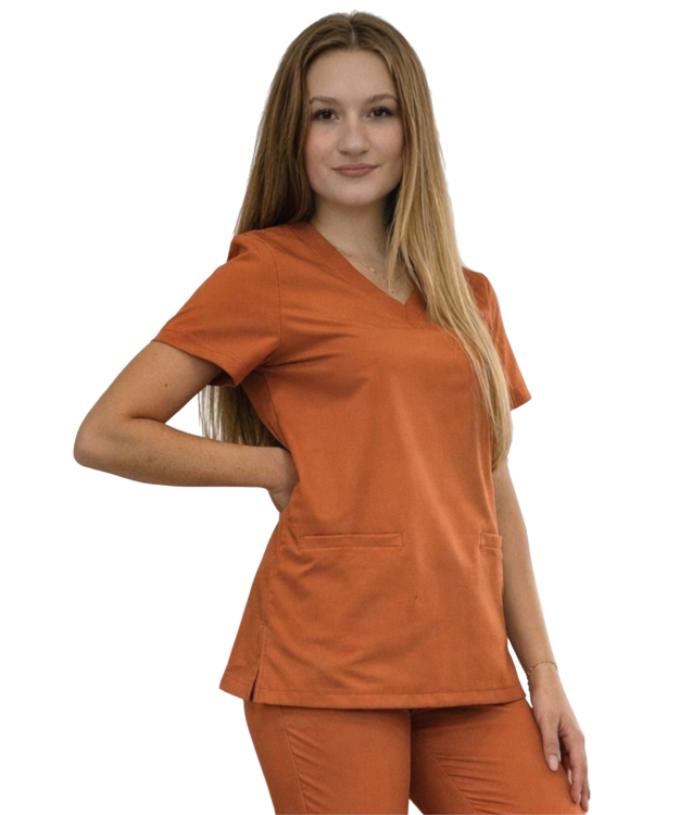 Damska bluza medyczna BASIC PREMIUM w kolorze carmelowym