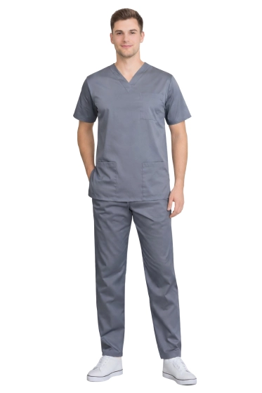 Men's medical set, grey elastic - premium scrubs