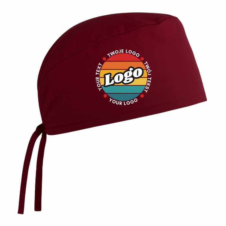 Czepek medyczny chirurgiczny bordowy z Twoim logo nadrukiem kreator online prawy bok.jpg