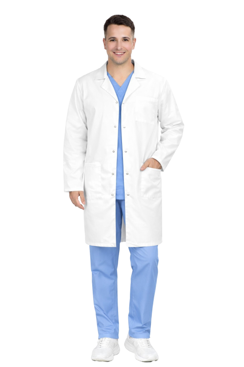 Fartuch medyczny męski długi rękaw śnieżnobiały