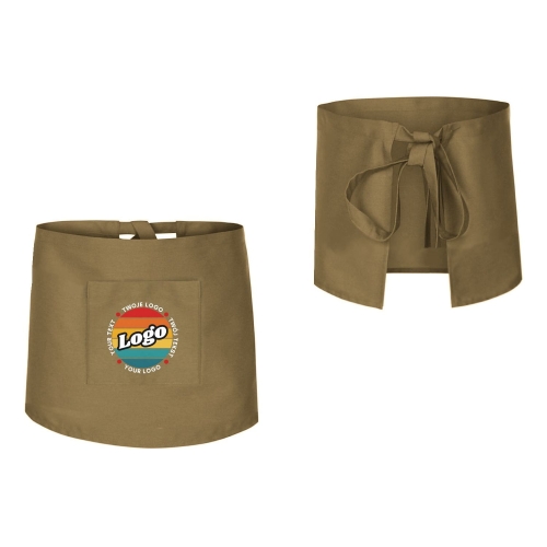 Zapaska kucharska krótka beżowa z kieszonką wiązana długość 40cm z twoim nadrukiem logo przód i tył.jpg