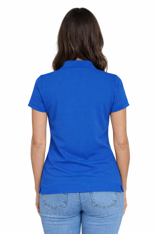 Koszulka polo damska chabrowa krótki rekaw tył.png