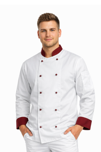 Bluza kucharska męska z bordowymi wstawkami