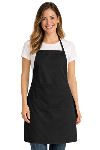 Fartuszek kuchenny z kieszonka wiązany z tyłu kolor czarny.png