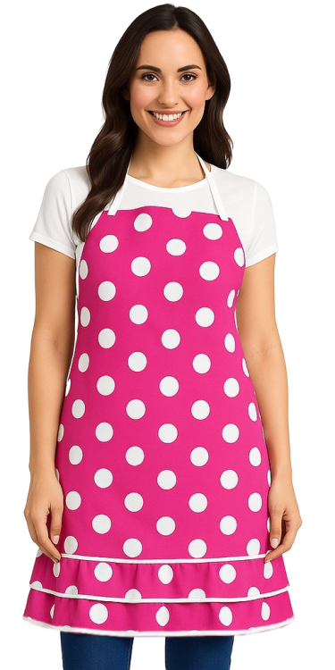 Stylowy fartuch kuchenny w białe kropki