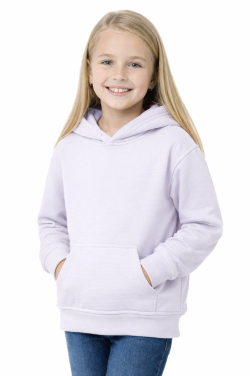 Bluza sportowa z kapturem i długim rękawem dziecięca dla chłopca i dziewczynki biała widok dziewczynki.png