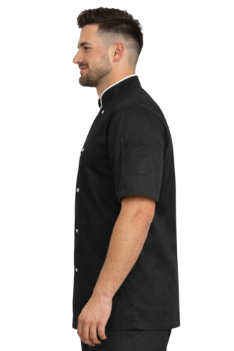 Bluza kucharska czarna z białą lamówką zapinana na napy