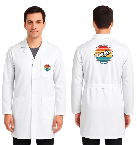Fartuch laboratoryjny męski biały zapinany na guziki z twoim własnym nadrukiem kreator online.jpg