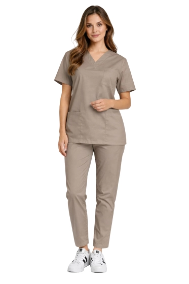 CLINIC Medical Set - Blouse and Cigarette Pants in Cappuccino Color