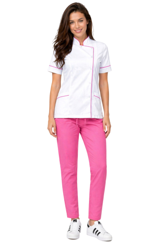 Komplet MEDICAL BEAUTY medyczny bluza biała z różową  lamówką  i różowe cygaretki.png