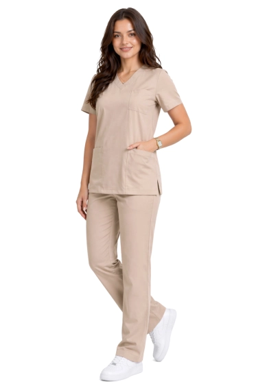 Classic straight cut women's medical set in beige - CASUAL PREMIUM scrubs