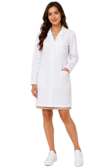 Women's medical doctor's apron in snow white with long sleeves