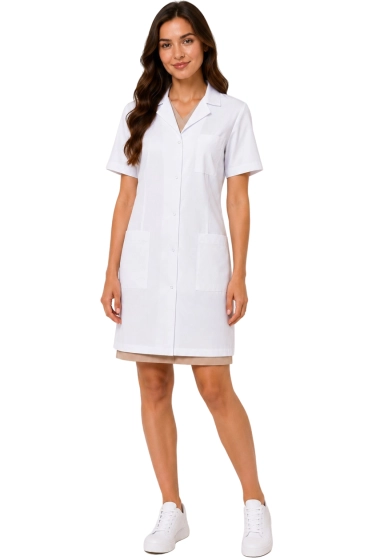 Women's medical doctor's apron in snow white with short sleeves