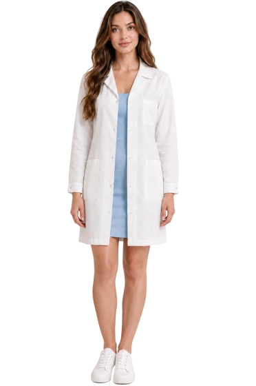 Women's laboratory apron with snaps 100% cotton