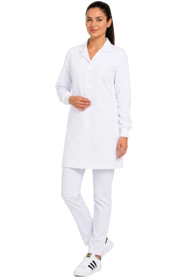 Women's snow-white laboratory apron with velcro