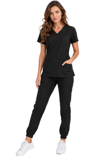 Czarny komplet medyczny damski – scrubs CASUAL PREMIUM