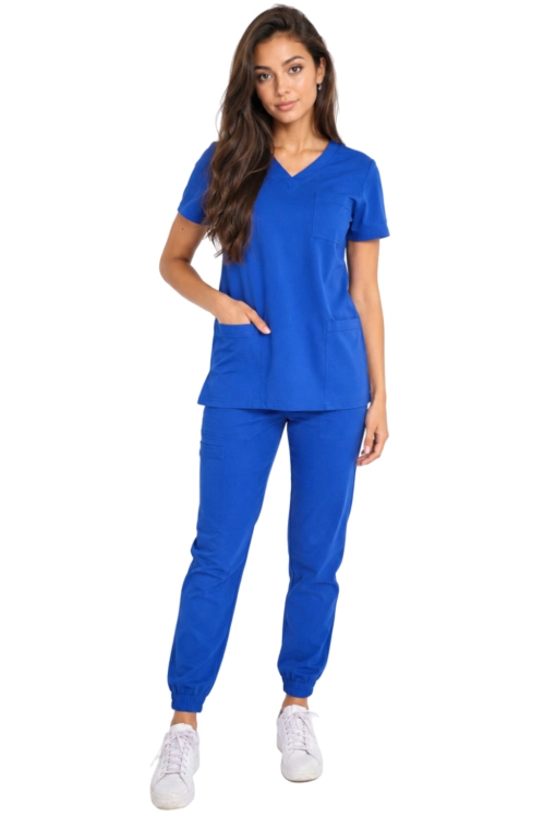 Komplet medyczny damski chabrowy – scrubs CASUAL PREMIUM-przód.png