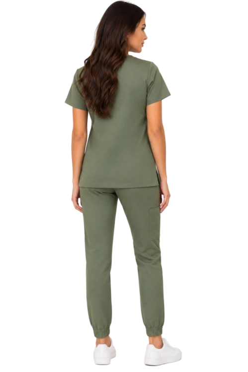 Damski komplet medyczny oliwkowy – scrubs CASUAL PREMIUM_tył.png