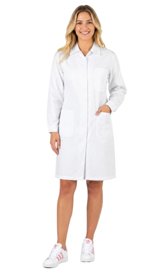 Women's medical doctor's apron in snow white with buttons